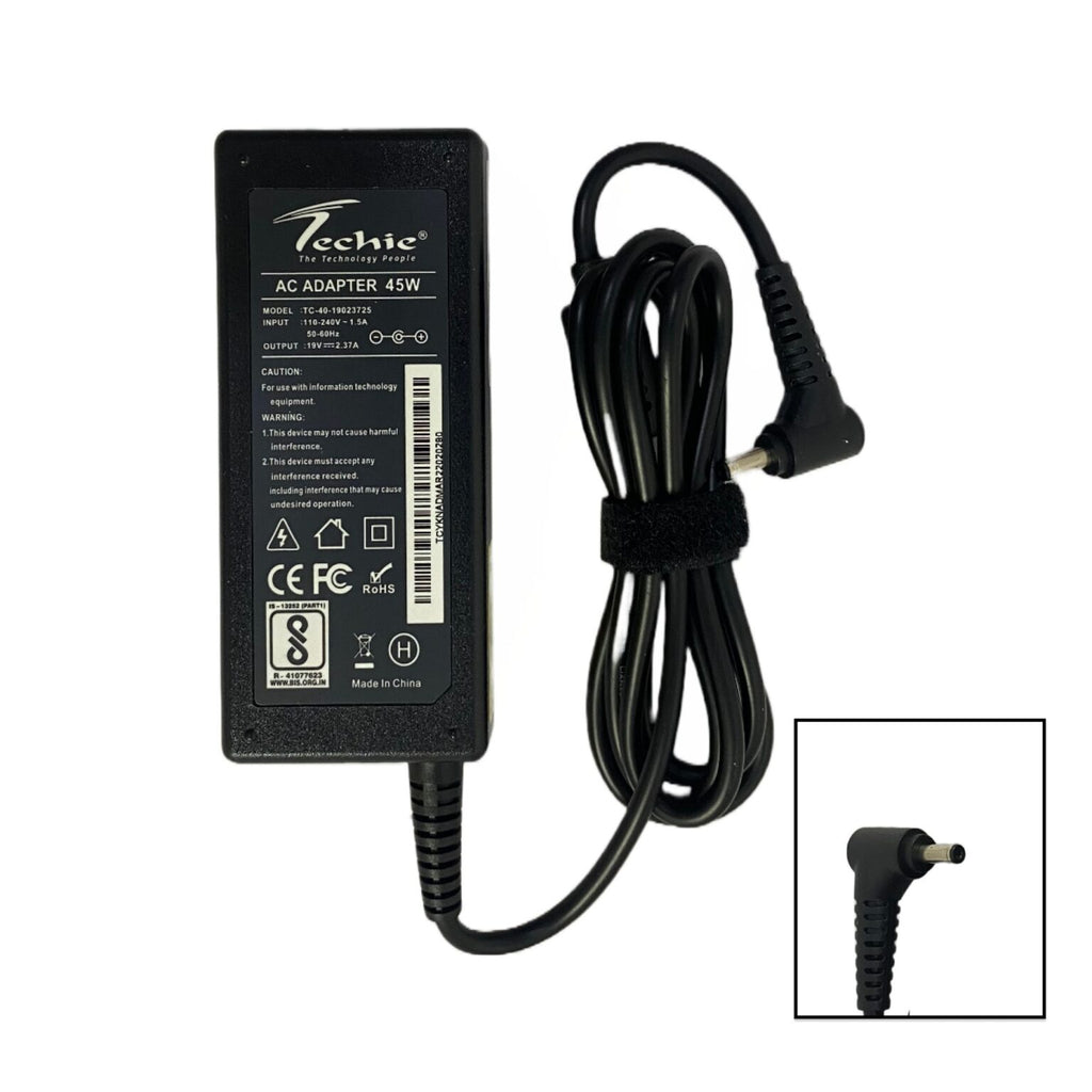 Techie Compatible Asus 45W Laptop Charger for R540, X200C, VivoBook F201E, S200E, ZenBook UX31A Series (19V, 2.37A) | 4.0 × 1.35 mm Pin