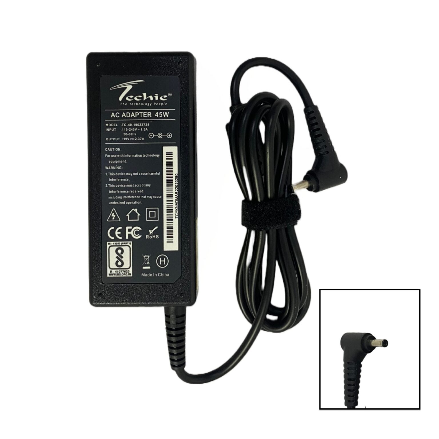 Techie Compatible Asus 45W Laptop Charger for R540, X200C, VivoBook F201E, S200E, ZenBook UX31A Series (19V, 2.37A) | 4.0 × 1.35 mm Pin