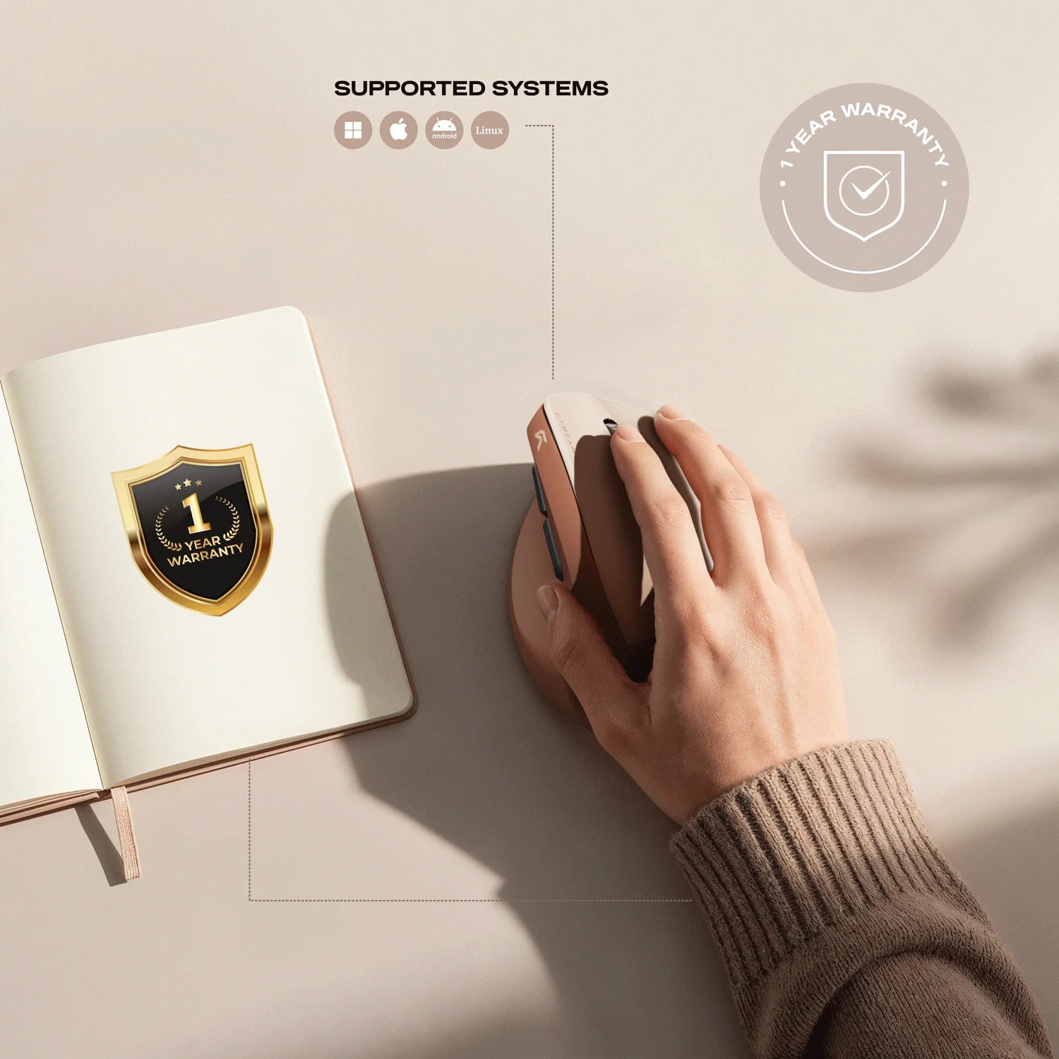 CYBEART | Arcus Wireless Ergonomic Mouse-Mocha mousse