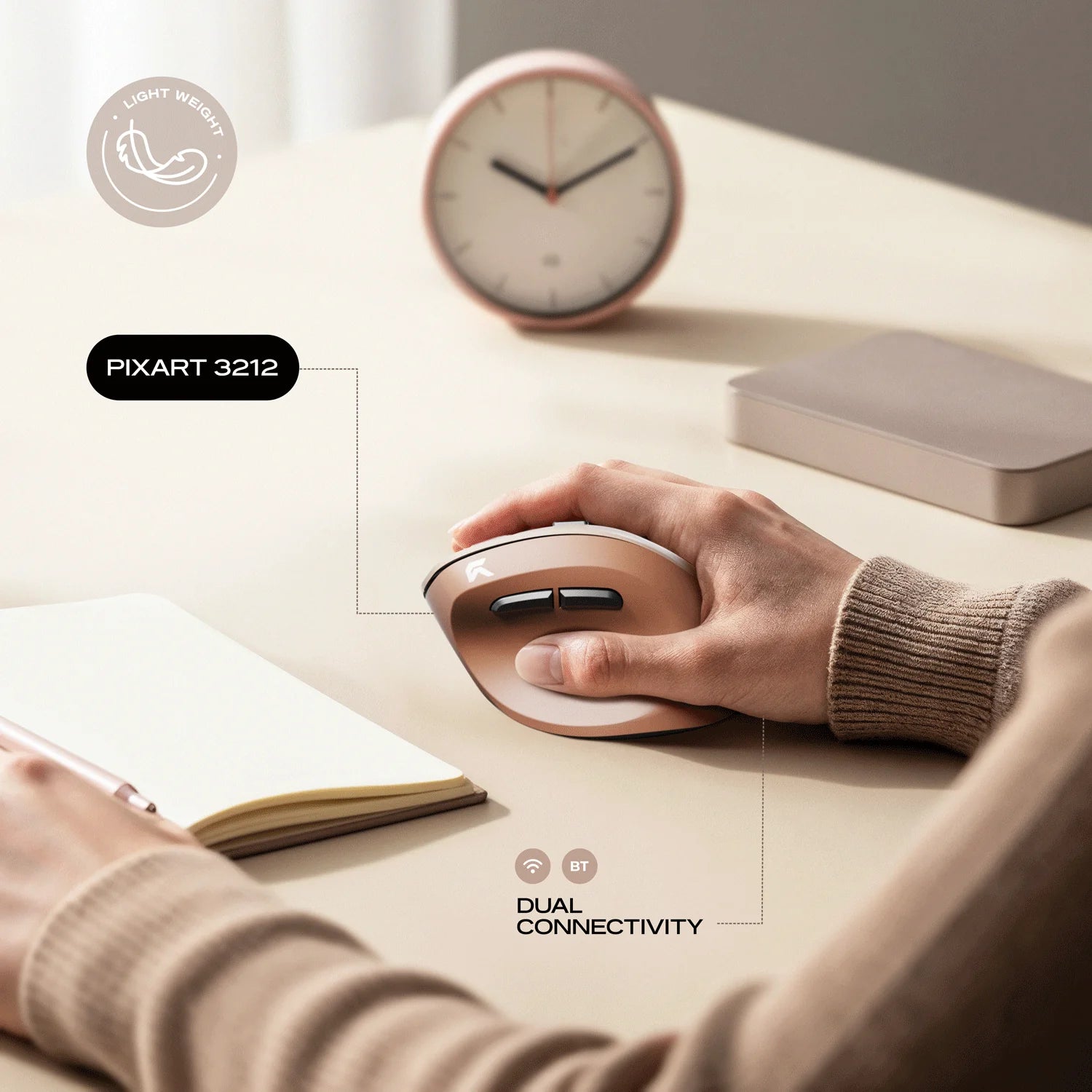 CYBEART | Arcus Wireless Ergonomic Mouse-Mocha mousse