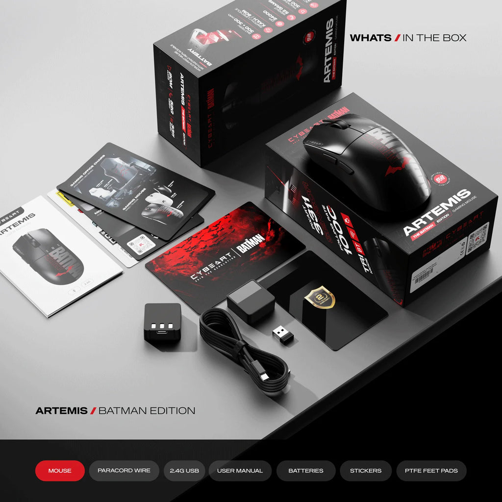 CYBEART | Artemis – Batman Edition - 1K 52g Ultra-light Hot-Swap Battery Tri-Mode Wireless Gaming Mouse