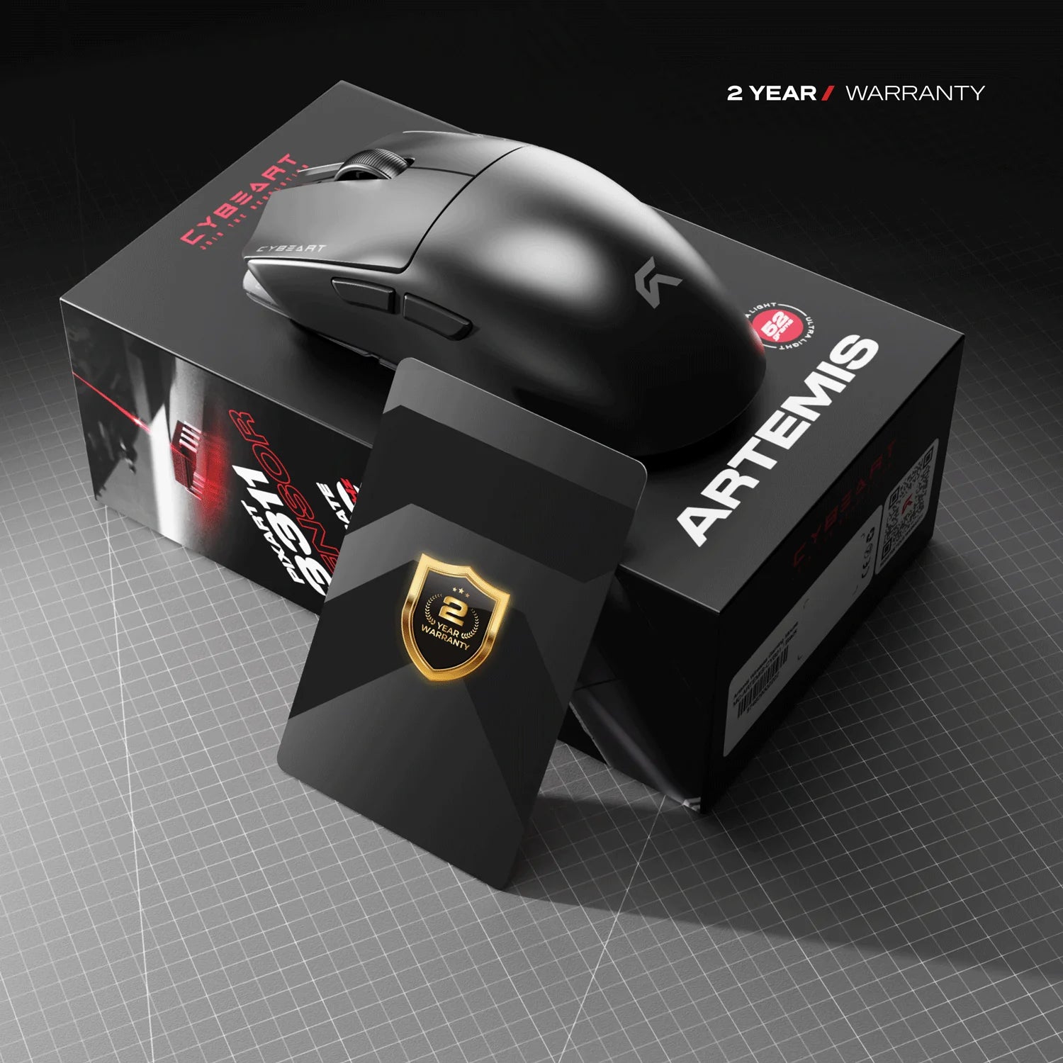 CYBEART | Artemis - 1K 52g Ultra-light Hot-Swap Battery Tri-Mode Wireless Gaming Mouse - Black