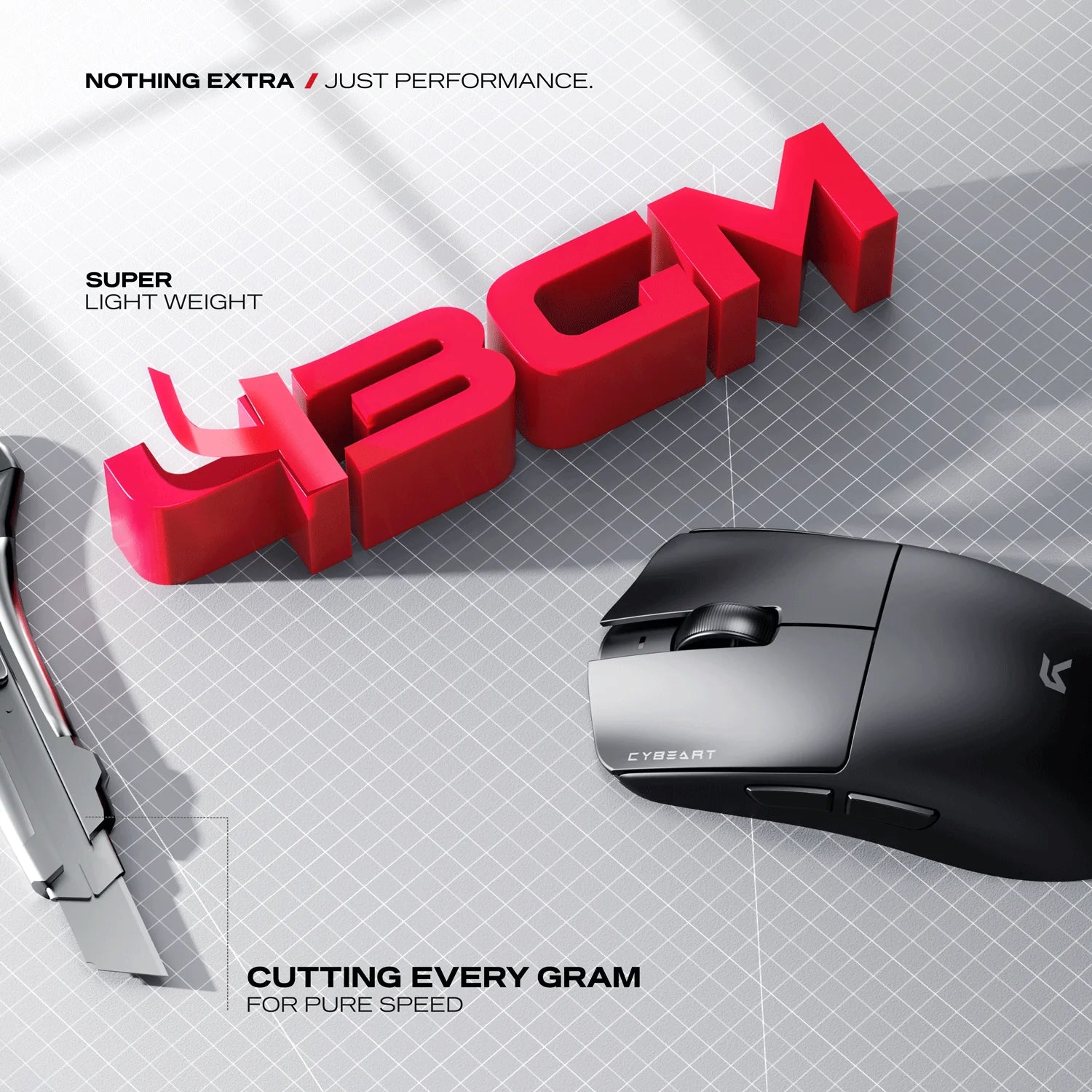 CYBEART | Artemis - 1K 52g Ultra-light Hot-Swap Battery Tri-Mode Wireless Gaming Mouse - Black