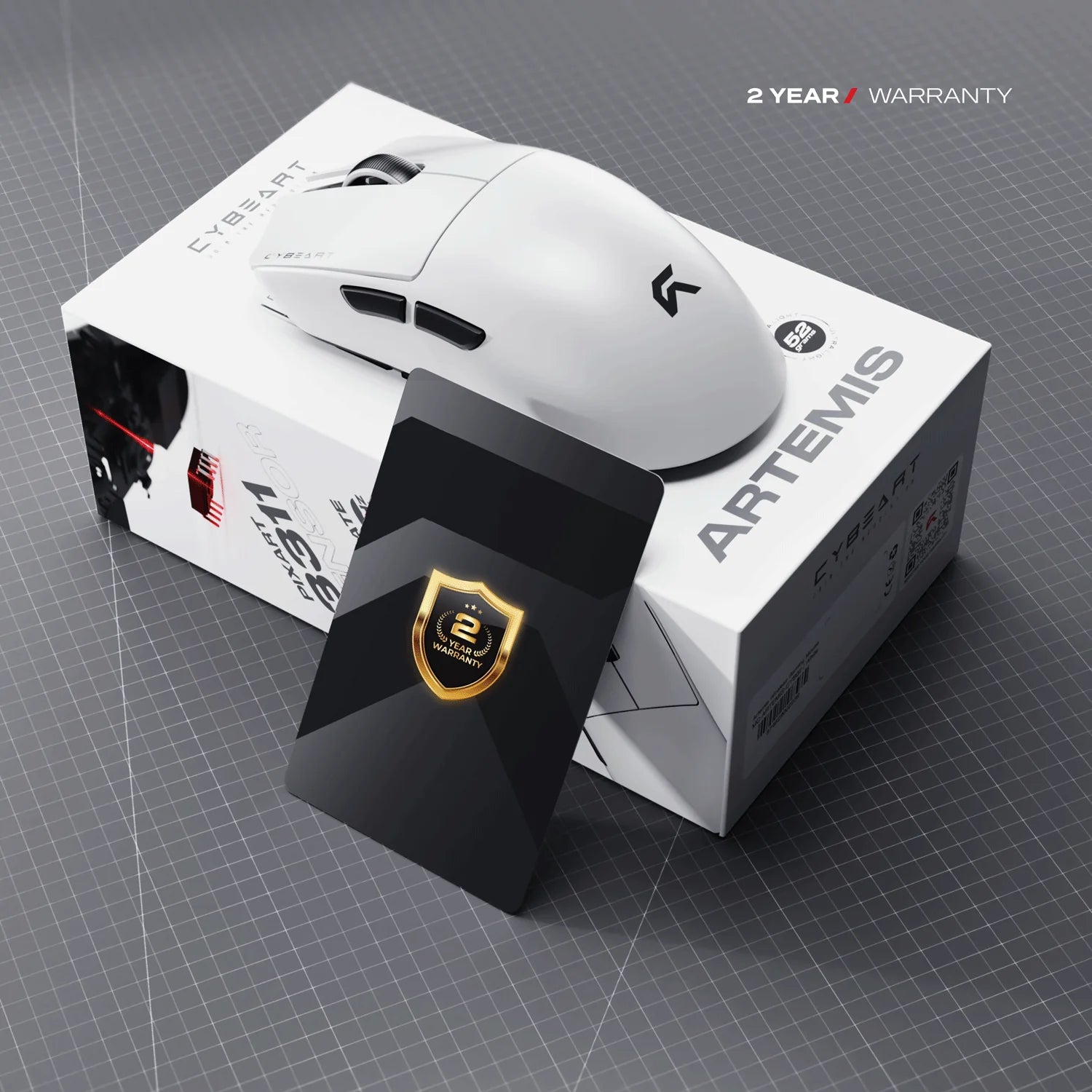 CYBEART | Artemis - 1K 52g Ultra-light Hot-Swap Battery Tri-Mode Wireless Gaming Mouse - White