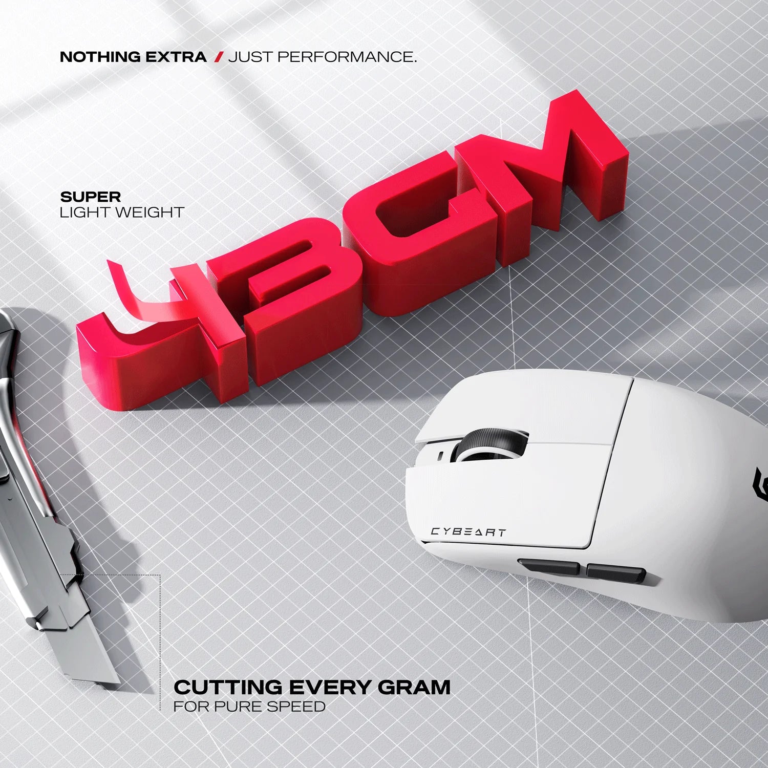 CYBEART | Artemis - 1K 52g Ultra-light Hot-Swap Battery Tri-Mode Wireless Gaming Mouse - White