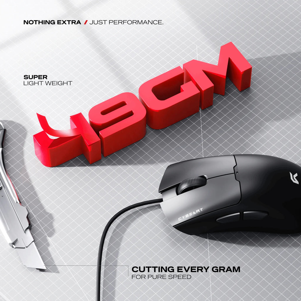 CYBEART | Ghost - 49g Ultra-light Wired Gaming Mouse - Black