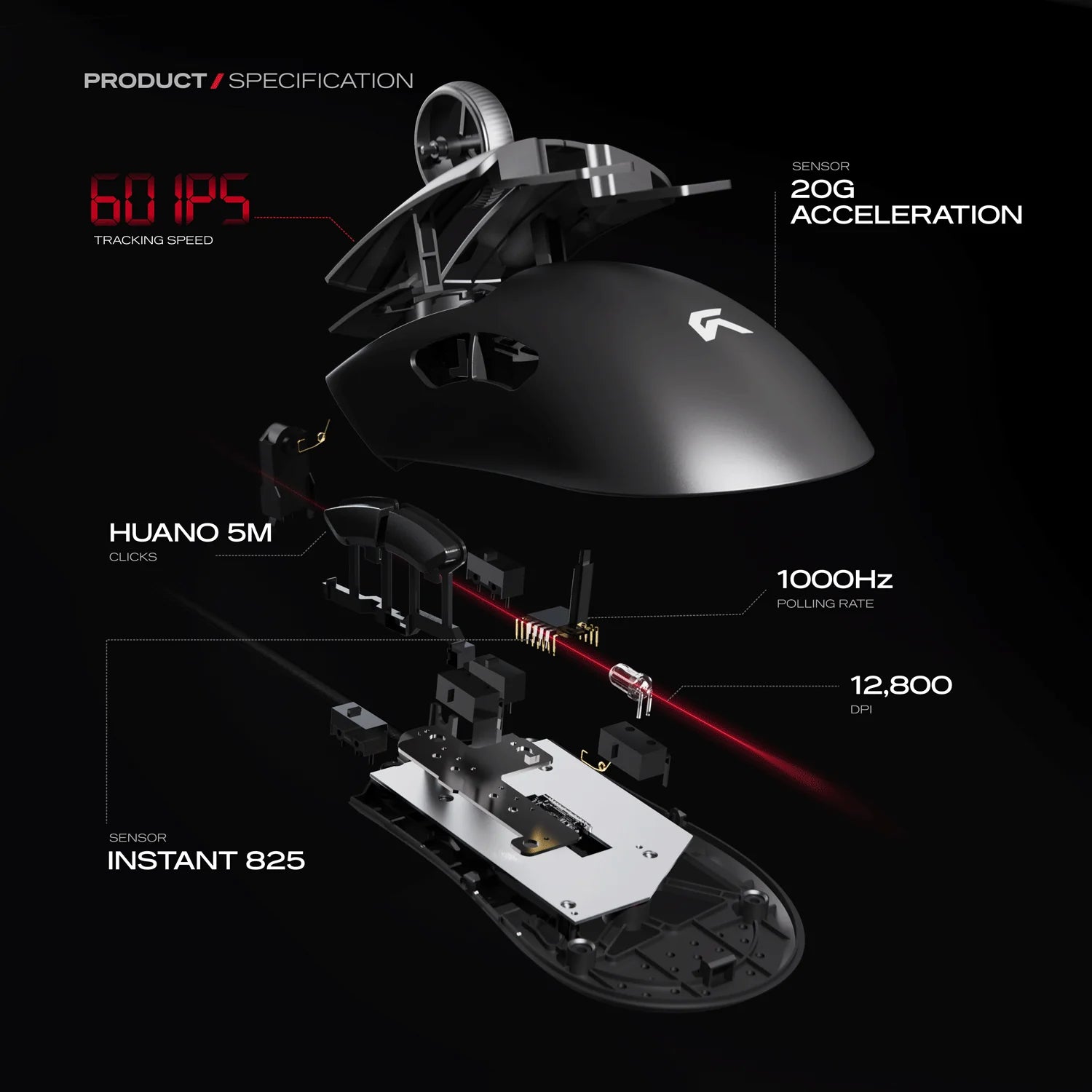 CYBEART | Ghost - 49g Ultra-light Wired Gaming Mouse - Black