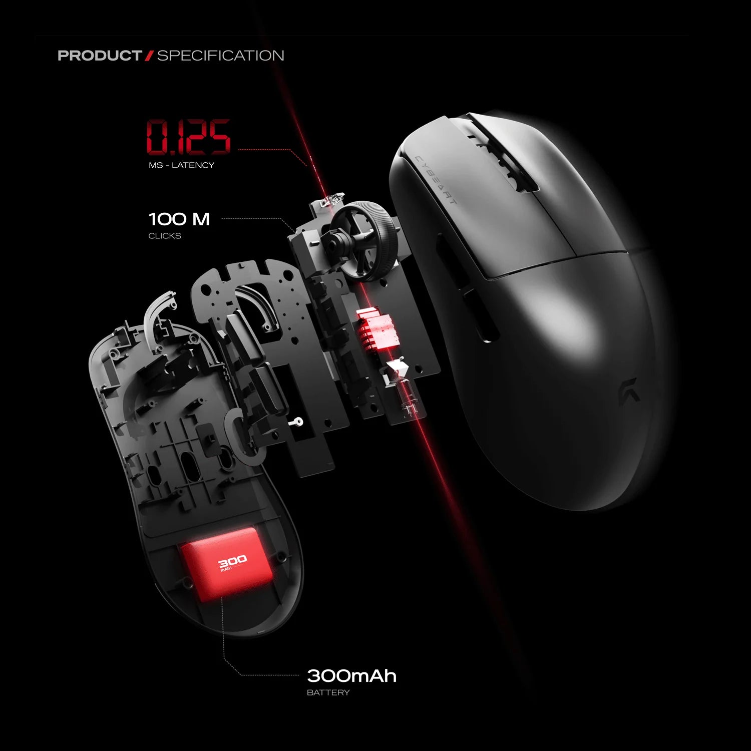 CYBEART | Xeus - 8K 39g Ultra-light Tri-Mode Wireless Gaming Mouse - Black