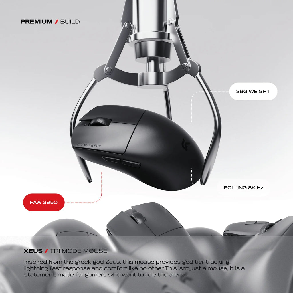 CYBEART | Xeus - 8K 39g Ultra-light Tri-Mode Wireless Gaming Mouse - Black
