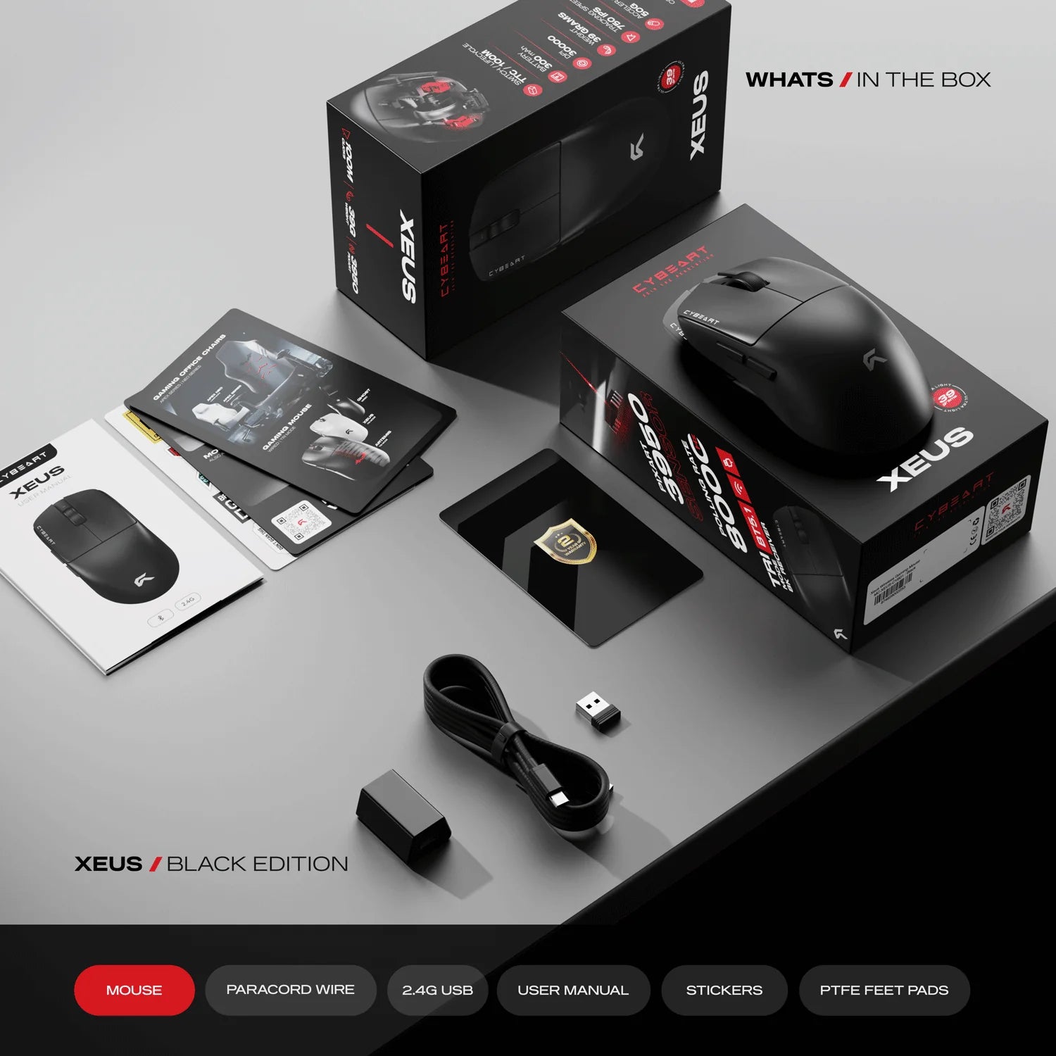 CYBEART | Xeus - 8K 39g Ultra-light Tri-Mode Wireless Gaming Mouse - Black