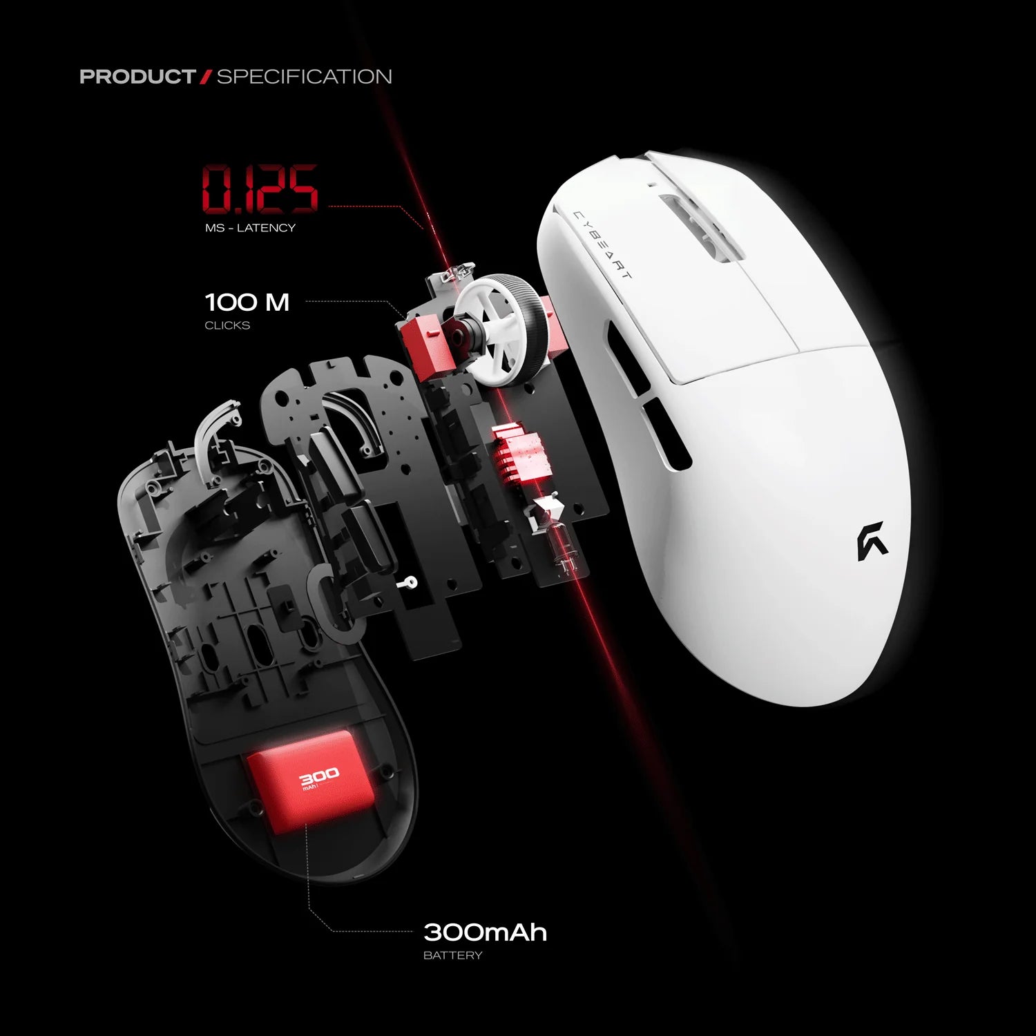 CYBEART | Xeus - 8K 39g Ultra-light Tri-Mode Wireless Gaming Mouse - White