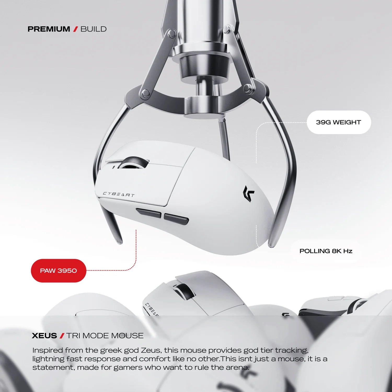 CYBEART | Xeus - 8K 39g Ultra-light Tri-Mode Wireless Gaming Mouse - White