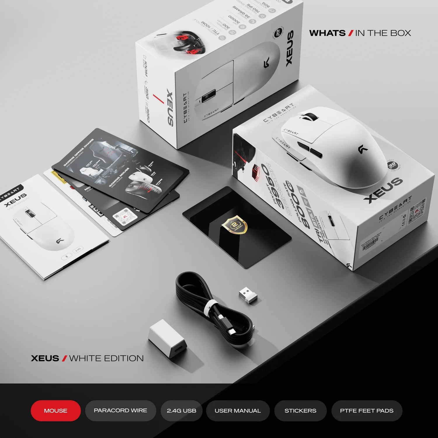 CYBEART | Xeus - 8K 39g Ultra-light Tri-Mode Wireless Gaming Mouse - White