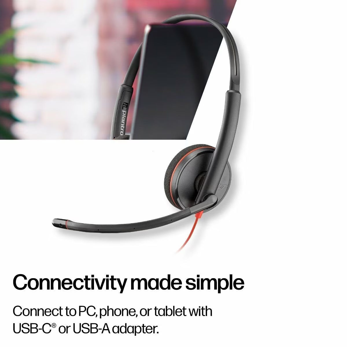 Poly Blackwire 3220 Stereo USB-C Headset with USB-A Adapter | Noise-Cancelling Mic