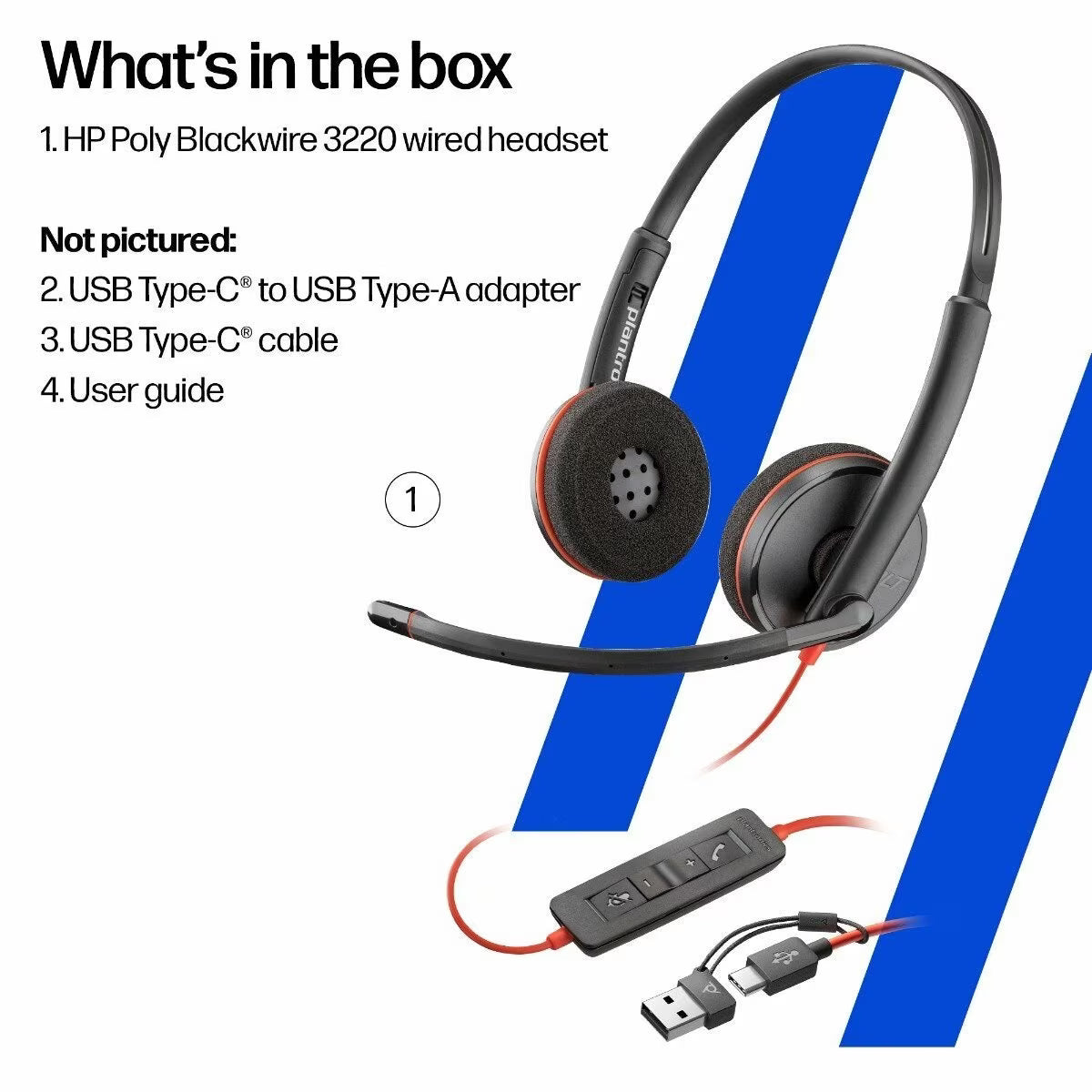 Poly Blackwire 3220 Stereo USB-C Headset with USB-A Adapter | Noise-Cancelling Mic