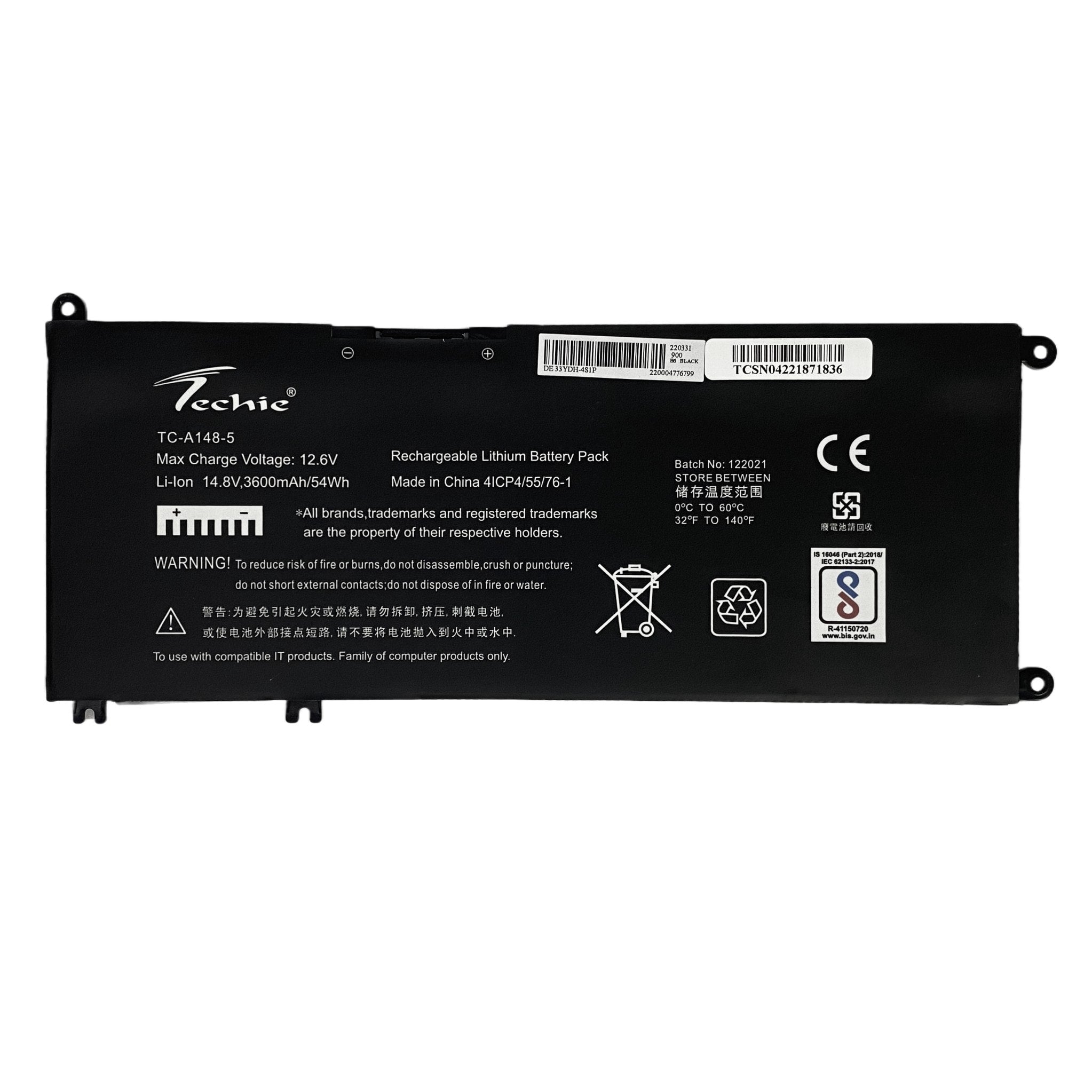 Techie Compatible Laptop Battery for Dell 33YDH – Inspiron 15-7577 / 7588 / Latitude 3480 / 3490 Series