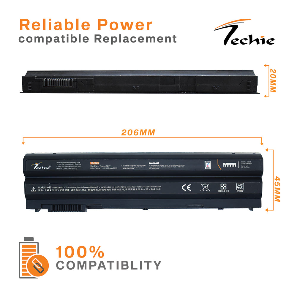 Techie Pro Series Laptop Battery for Dell E5420 – 6-Cell, 5200 mAh (Latitude E5420 / E5520 / E6420 / E6520 Series)