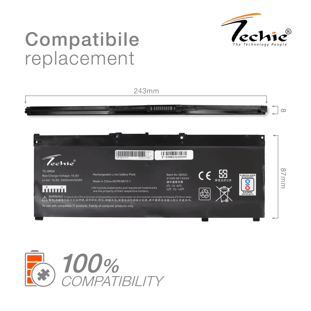 Techie Compatible Laptop Battery for HP SR04 – SR03XL / SR04XL (Omen 15-CE / Pavilion Gaming 15-CX0000NK Series)
