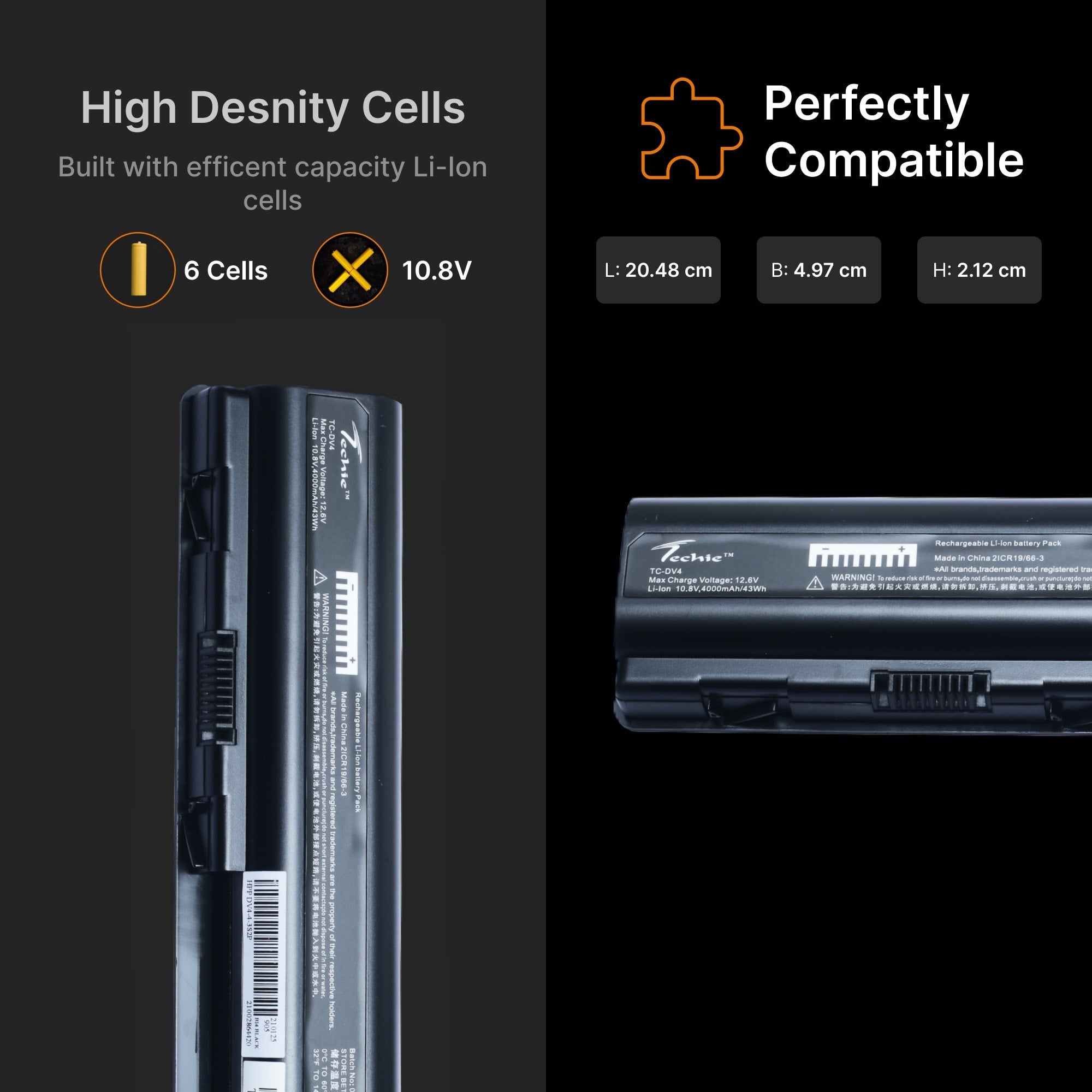 Techie Compatible Laptop Battery for HP Pavilion DV4 / Compaq Presario Series