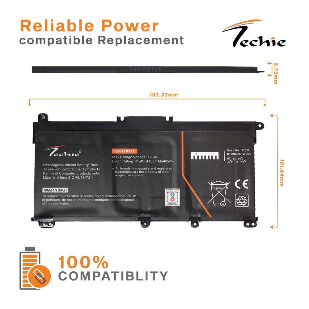 Techie Pro Series Laptop Battery for HP HT03XL