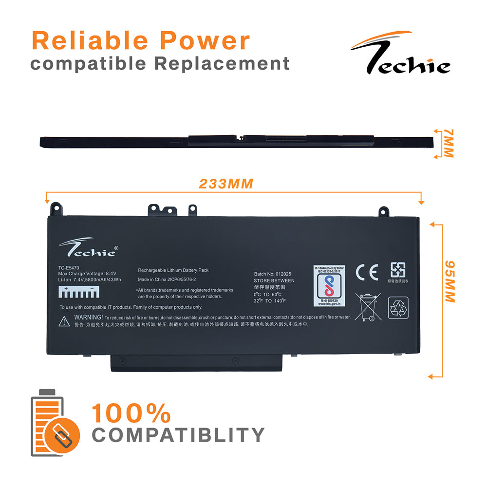 Techie Compatible Laptop Battery for Dell E5470 – Latitude E5450 / E5470 / E5550 / E5570 (6MT4T Series)