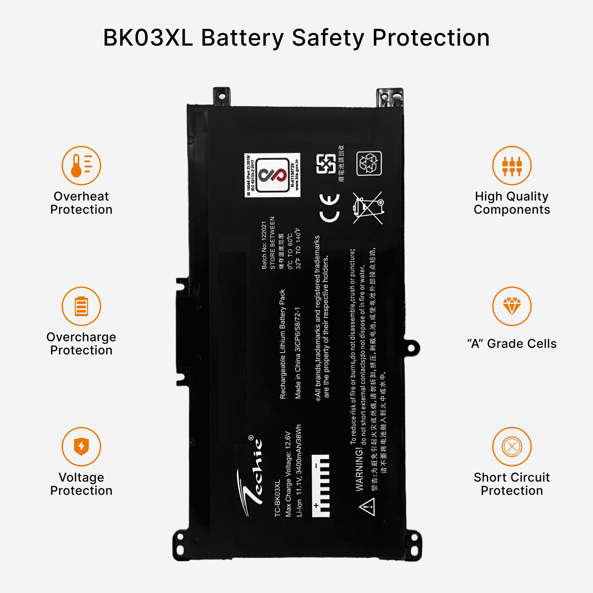 Techie Compatible Laptop Battery for HP BK03XL – HSTNN-LB7S (Pavilion X360 14-BA000NB Series)
