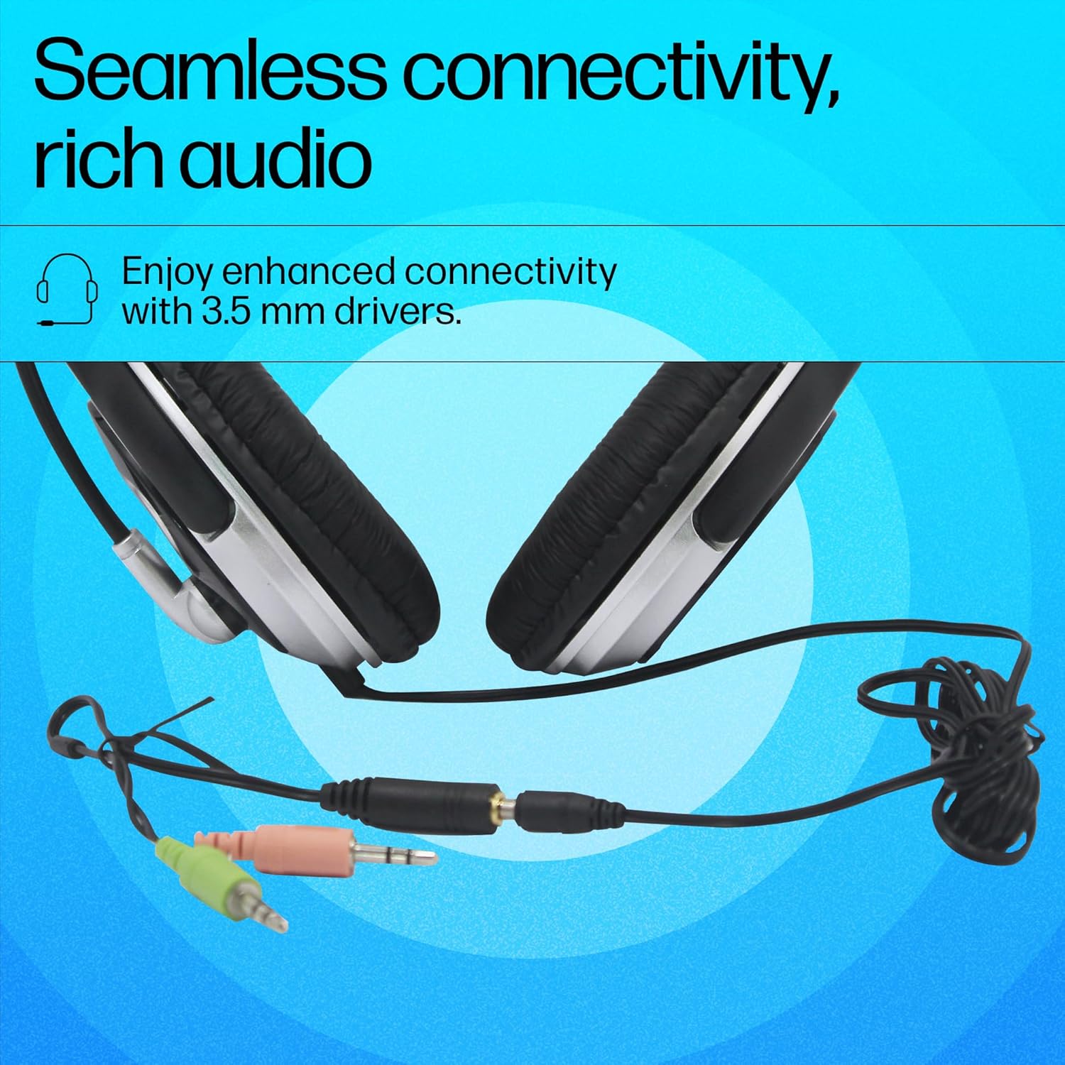 HP Wired On-Ear Headphones with Mic (B4B09PA) | Noise-Cancelling
