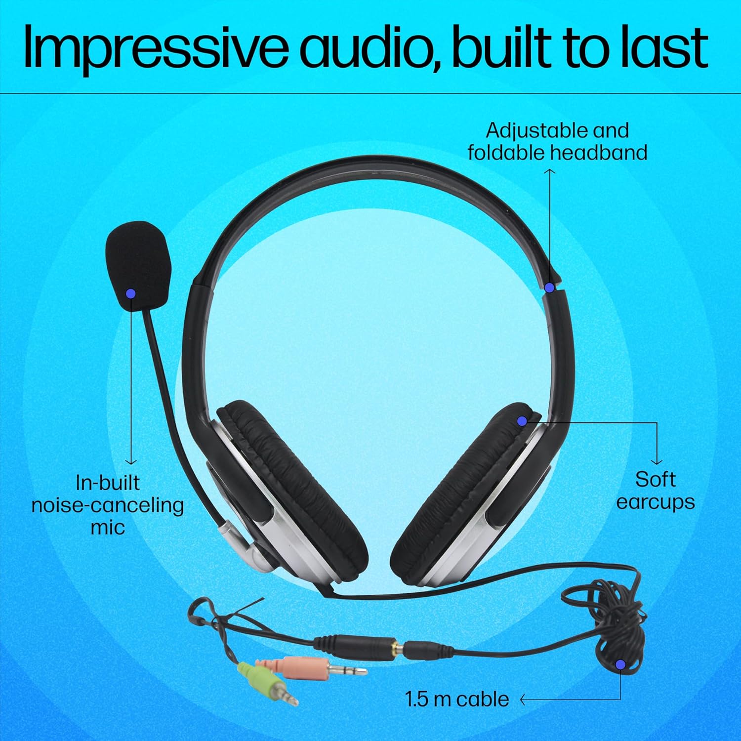 HP Wired On-Ear Headphones with Mic (B4B09PA) | Noise-Cancelling