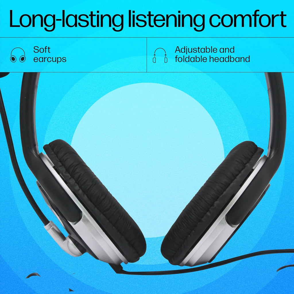 HP Wired On-Ear Headphones with Mic (B4B09PA) | Noise-Cancelling