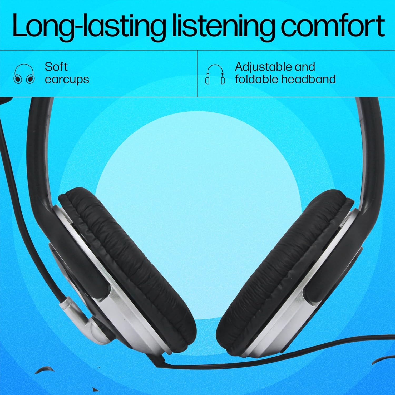 HP Wired On-Ear Headphones with Mic (B4B09PA) | Noise-Cancelling