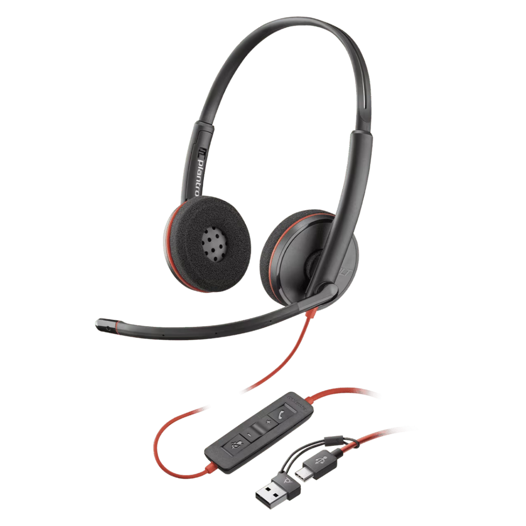 Poly Blackwire 3220 Stereo USB-C Headset with USB-A Adapter | Noise-Cancelling Mic